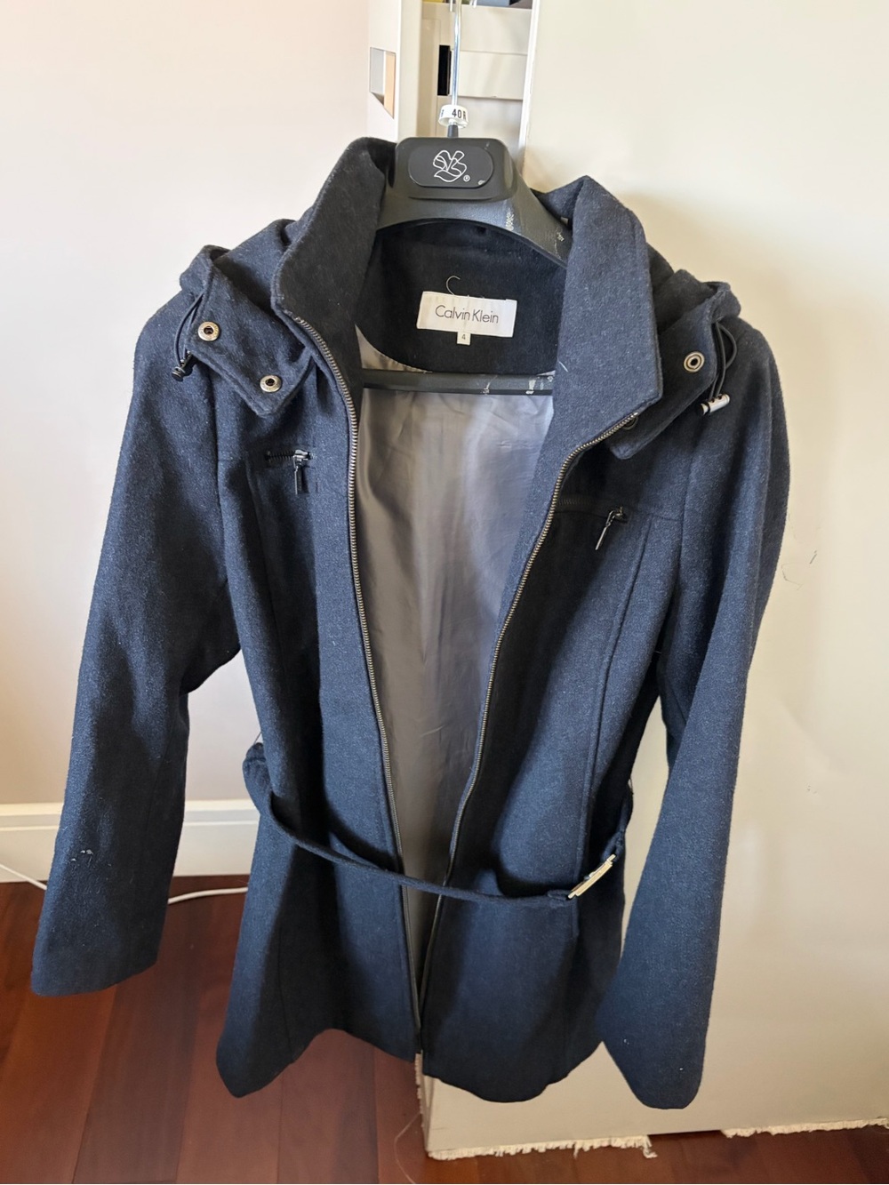 Calvin Klein Women's Navy Hooded Wool-Blend Trench Coat